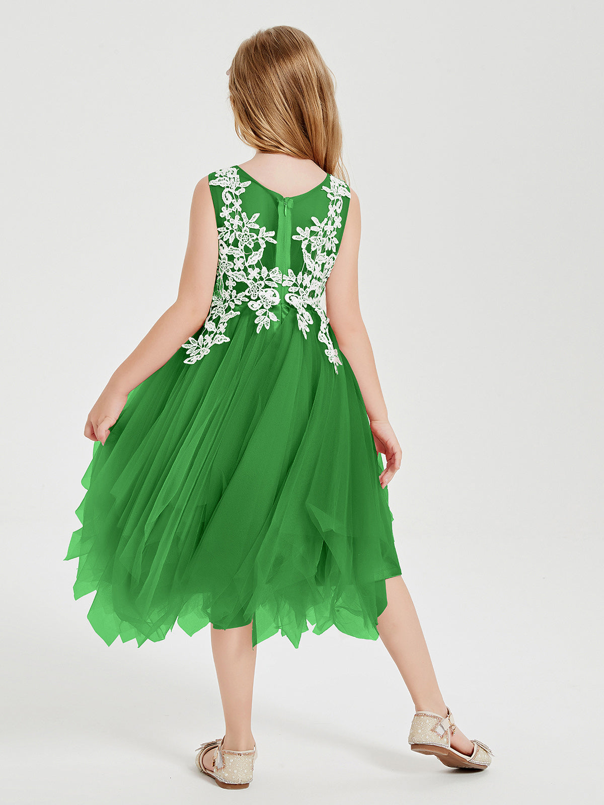 Tea Length Tulle Junior Bridesmaid Dresses Green